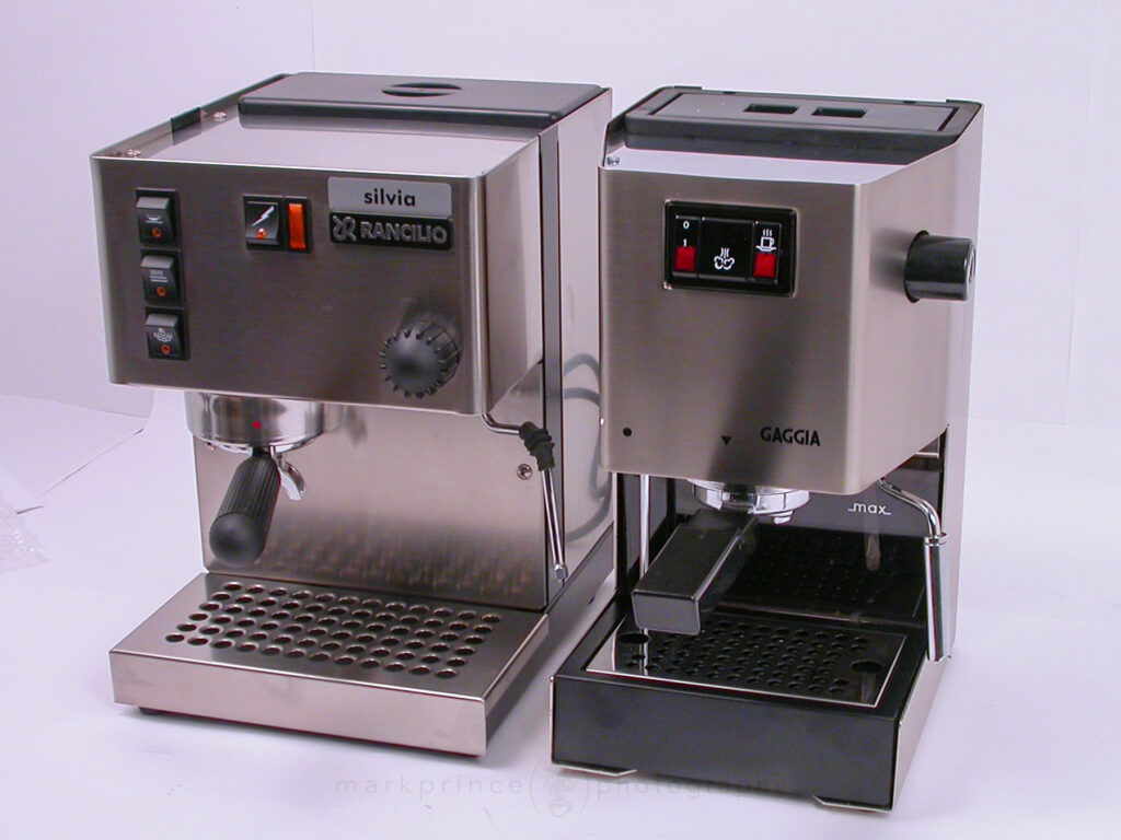 Rancilio Silvia sitting next to a Gaggia Classic in 2002.