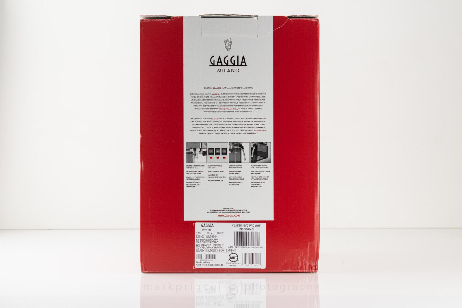 The back of the Gaggia Classic Evo Pro Box.